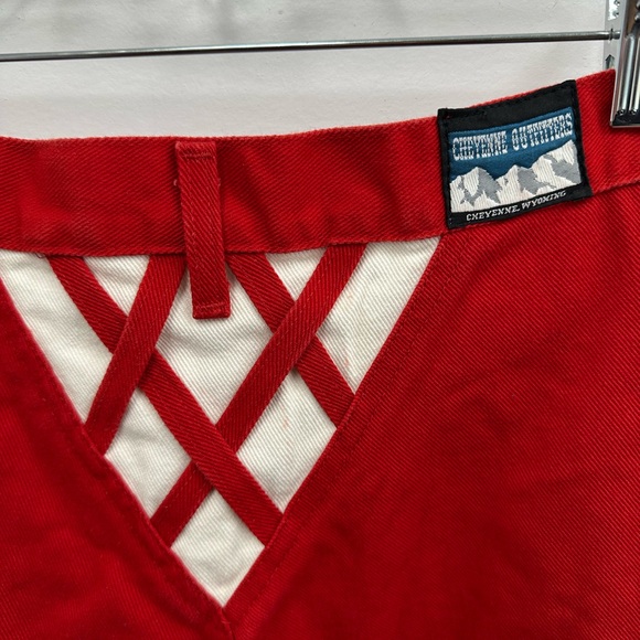 ⛔️SOLD⛔️Vintage 80’s Red High Rise Straight Leg Jeans Lattice Triangle Back Siz - Picture 9 of 9